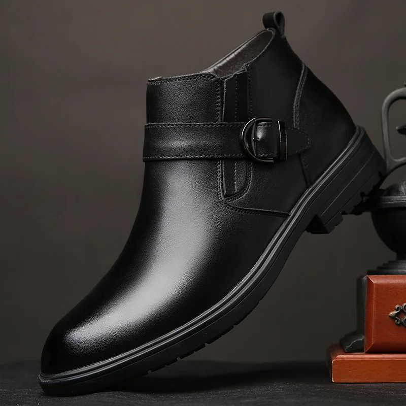 

Men Autumn Genuine Leather Boots With Fur Winter Men Fashion Ankle Boots Business Casual Man Snow Boots Work Shoes erf4