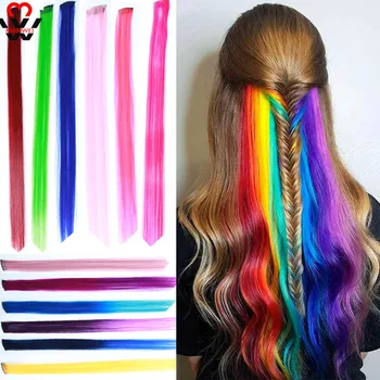 

MANWEI Long Straight Synthetic Colorful Hair Extension Ombre Grey Red Pink Hair Strands on Clips Highlight Rainbow Hair Pieces