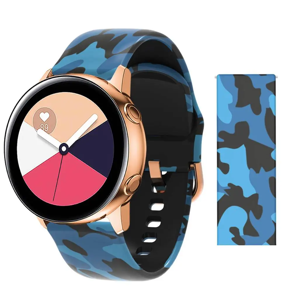 20 мм ремешок для samsung Galaxy Active Watch Band Мягкие силиконовые в форме цветка Печать Спортивный Мягкий ремень цветок браслет с принтом ремешок - Цвет ремешка: Camouflage blue