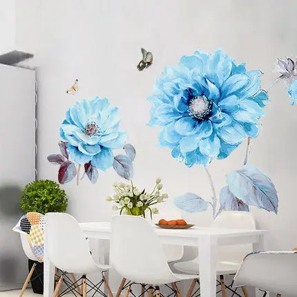 80*130 см романтический синий цветок 3d Настенный стикер Diy гостиная проеком