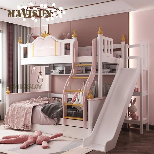 Prenses yatak pembe ranza kız çocuk sevdim yukarı aşağı yatak odası takımı  kombinasyonu Barbie ev mobilya ev uygun depolama yatağı - AliExpress