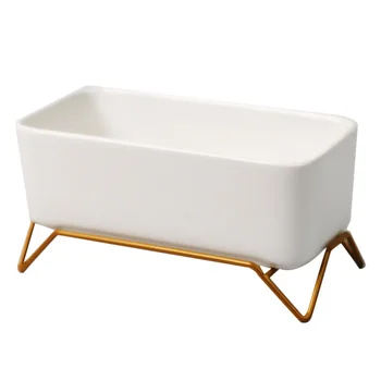 

1pc Ceramic Iron Base Planter Creative Succulent Pots Delicate Flower Pot Rectangular Flowerpot for Shop Home
