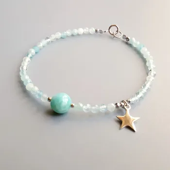 

Lily Jewelry Real Larimar Natural Aquamarine Bracelet 925 Sterling Silver Star Charm Delicate Bracelet For Women