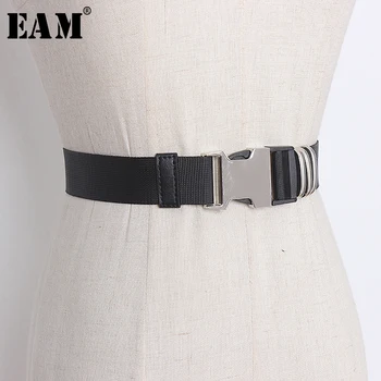 

[EAM] Black Metal Buckle Adjustable Split Joint Long Wide Belt Personality Women New Fashion Tide All-match Spring 2020 1Y082