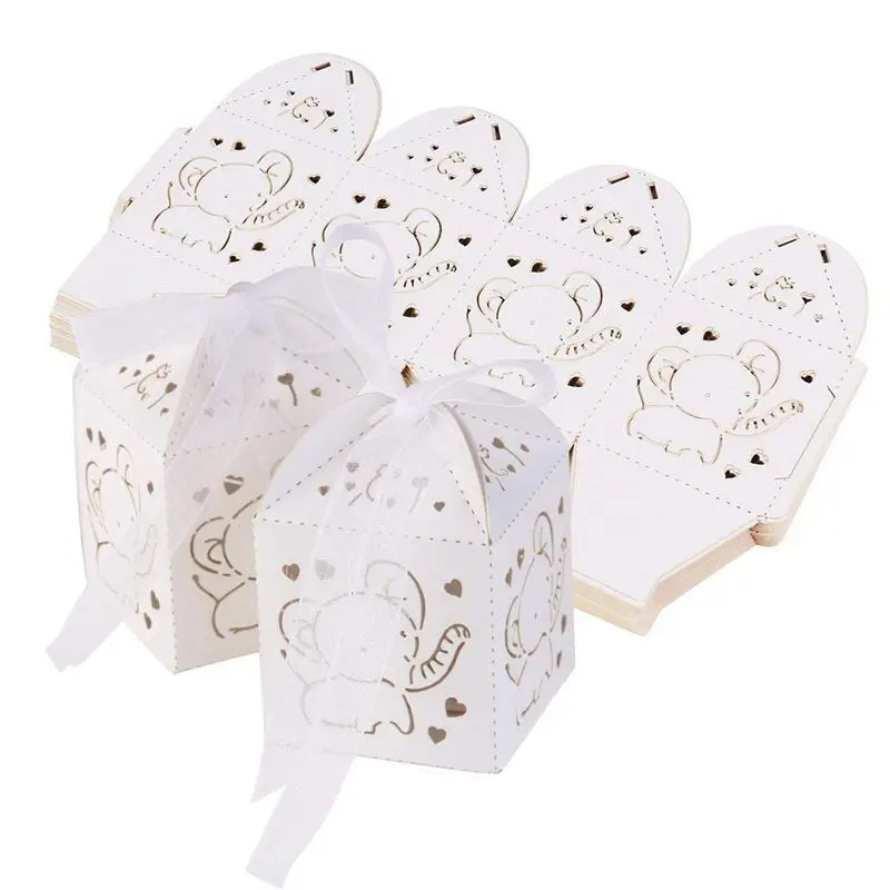 

50pcs Elephant Project Wedding Baptism Boxes Dragees Boxes Table Box Decoration Candy Gift Box Wedding Decoration (White)
