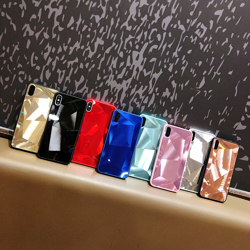 

3D Diamond Texture Mirror Phone Case For iphone 7 Case 8 6s 6 plus X Xs Max XR Luxury Cute Soft TPU Shockproof Glossy Back Cover