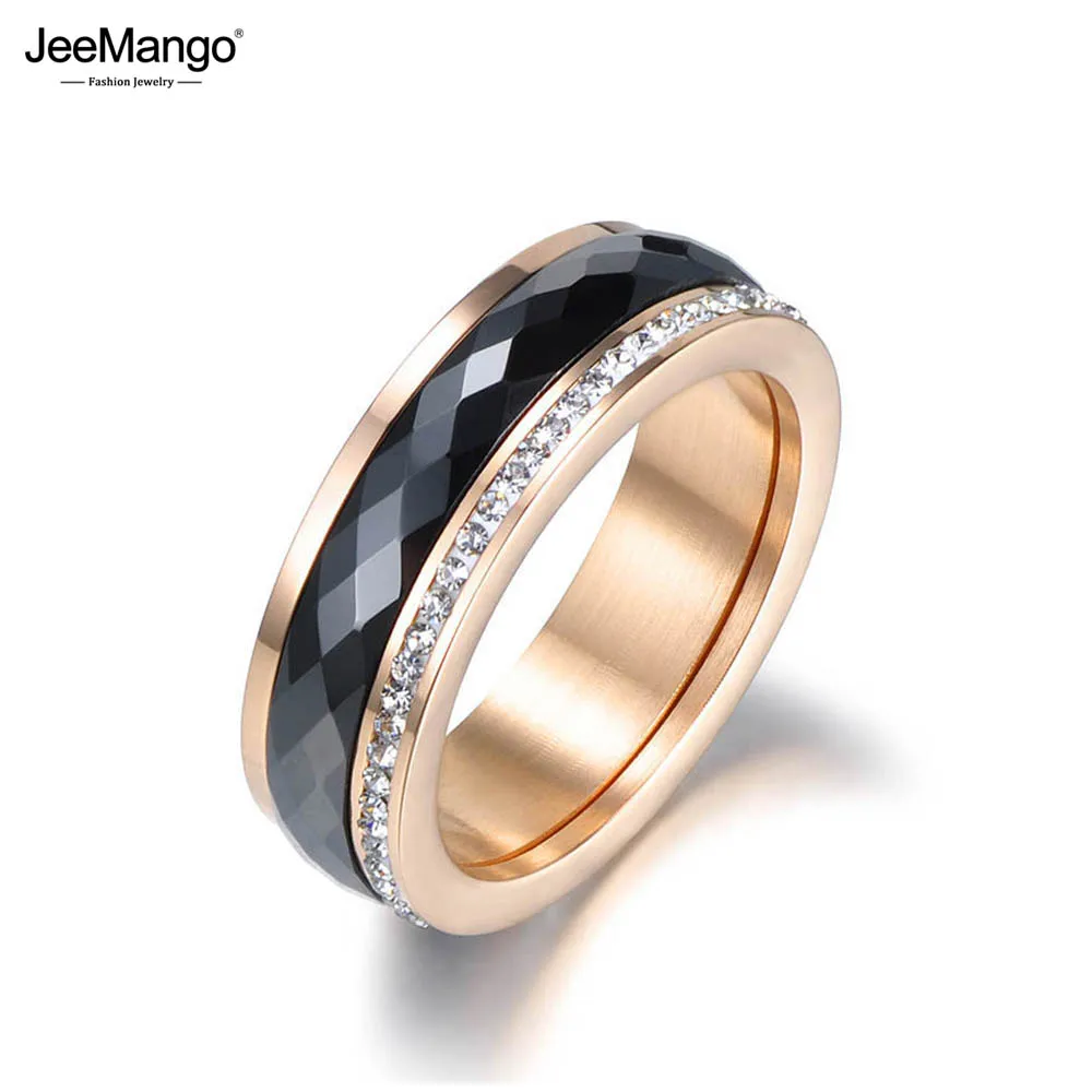 Wedding Rings Womens Ring Cubic Zircon Ring Finger Rings Jewelry Rings Ring Jewelry JeeMango Classic Titanium Steel Black Ceramics Rings Jewelry Gold Color Cubic Zirconia Wedding Engagement Ring For Women JR18013