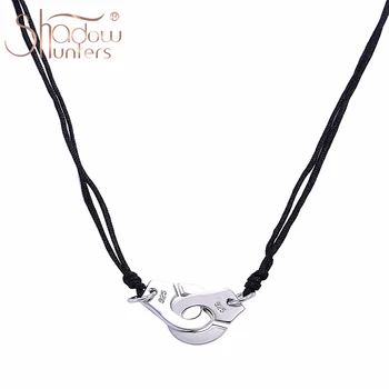 

SHADOWHUNTERS Authentic 925 Sterling Silver Black Rope Handcuffs Pendant Necklace For Women Diy Jewelry Making Elegant Choker