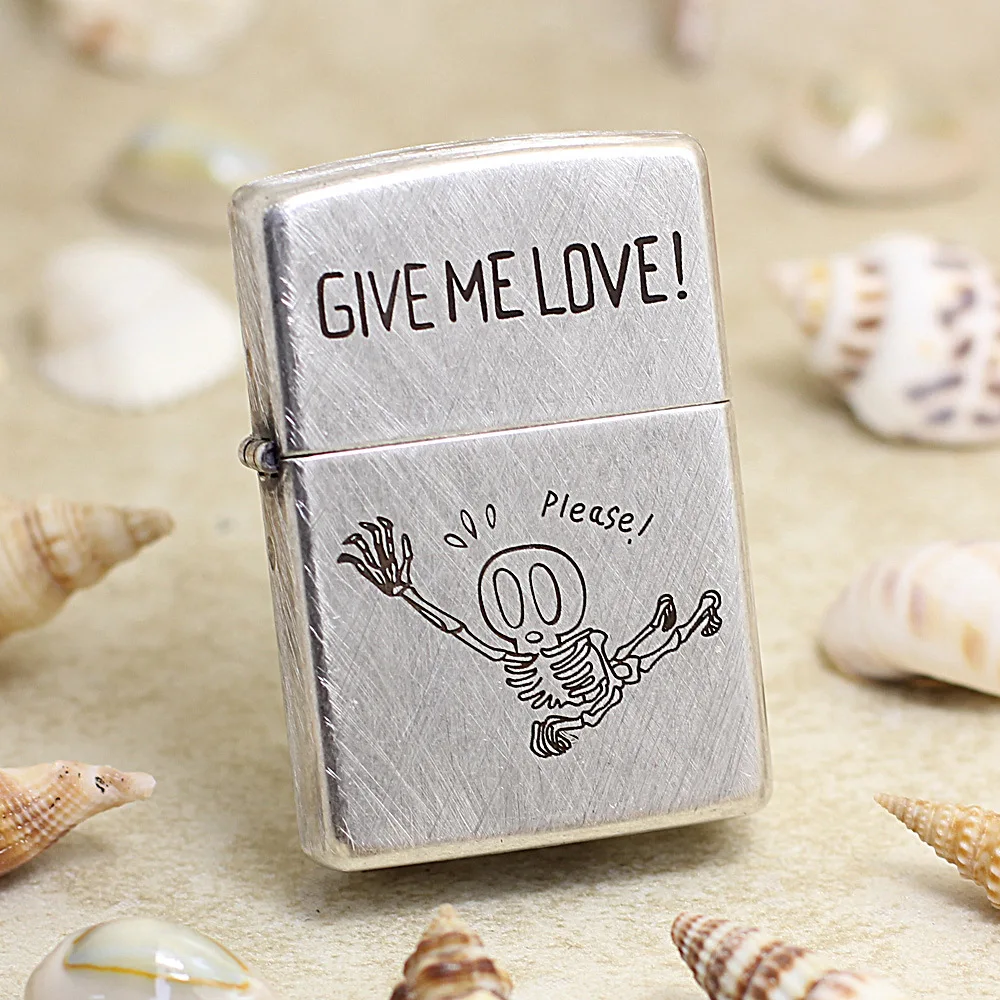 

Genuine Zippo oil lighter copper windproof Silver GIVE ME LOVE cigarette Kerosene lighters Gift With anti-counterfeiting code