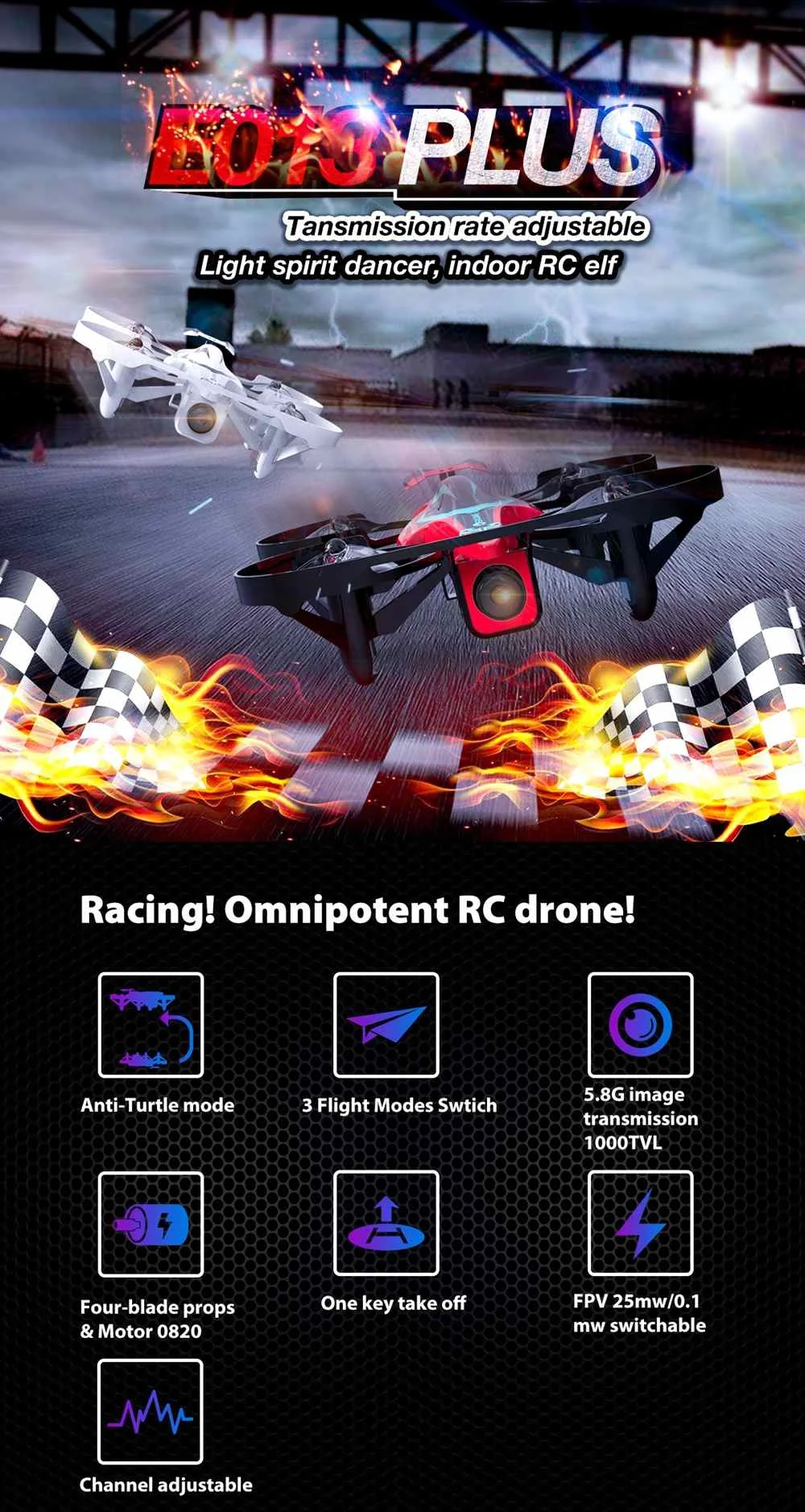 Eachine E013 Plus FPV гоночный Дрон анти-черепаха режим с 5,8G 48CH 1000TVL красная и белая камера VR006 очки