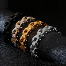 Полированный золотой браслет байкера из нержавеющей стали мужской серебряный черный мужской ремешок для часов браслеты звенья Модные мужские хип-хоп велосипедные украшения аксессуар Браслет