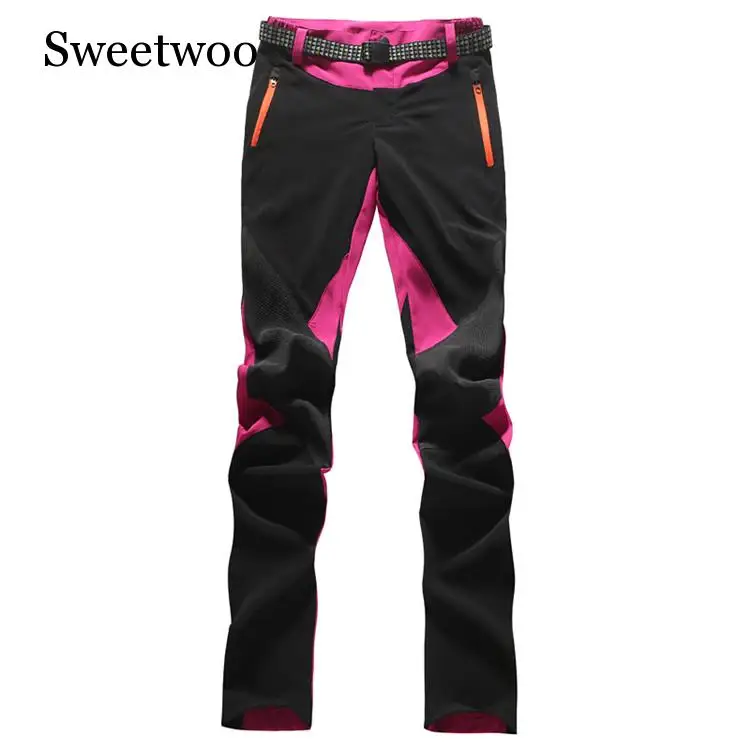 SWEETWOO New Women's Pants Summer Elastic Breathable Quick Dry Hiking Trousers Outdoor Camping Trekking Sport Female Pants Thin - Цвет: Rose A