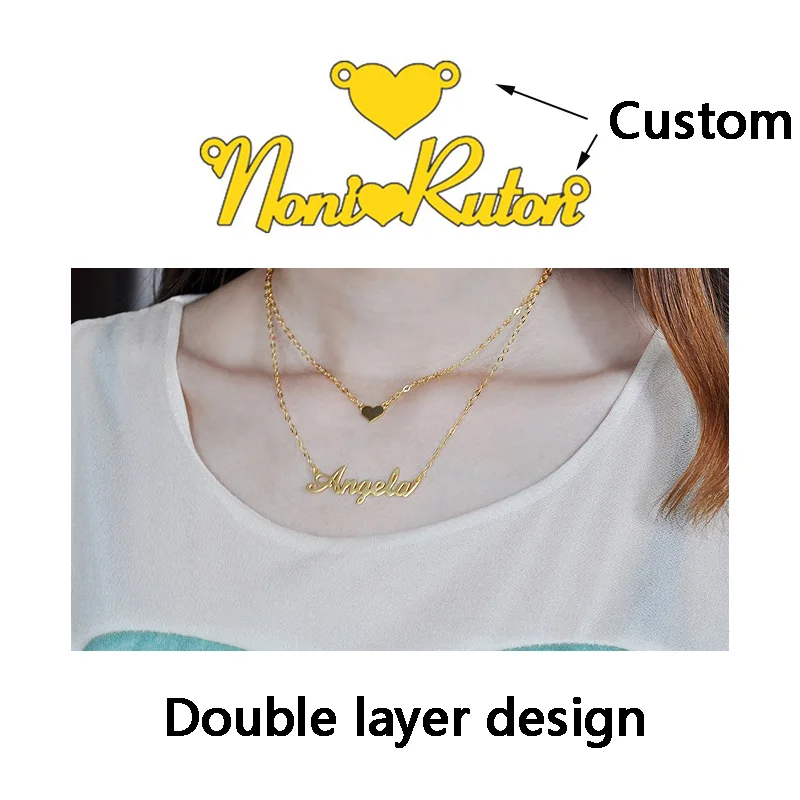 double layer Atoztide, нержавеющая сталь, персонализированное имя, ожерелье, зеркальная поверхность, Золотое колье, ожерелье, кулон, именная табличка, подарок - Окраска металла: double layer