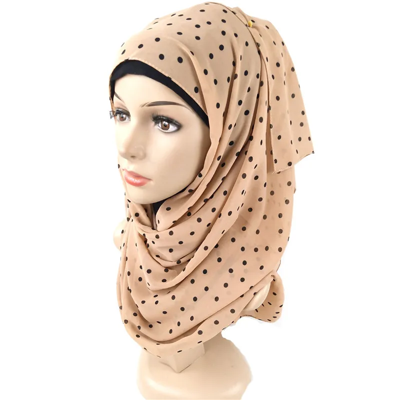180*75 см мусульманский шифоновый хиджаб шарф арабский платок для женщин Цветочный горошек ислам платки и палантины хиджаб femme - Цвет: 7