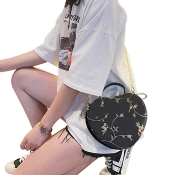 

Sweet Lace Heart-shaped Handbags High Quality PU leather Women Crossbody Bags Female Small Fresh Flower Chain Shoulder