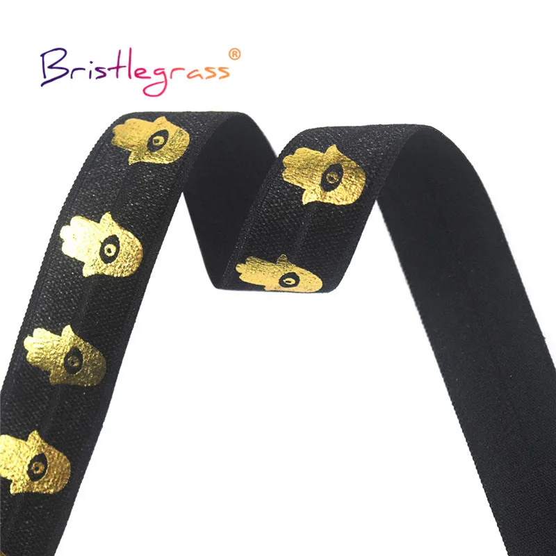 BRISTLEGRASS 2 5 10 Yard 5/8" 15mm Evil Eye Hamsa Hand Foil Print Fold Over Elastics FOE Spandex Bands Tape Hair Tie Sewing Trim