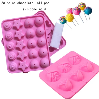 

20 hole Round Rose Chocolate Lollipop Silicone Mold Candy Pops Cake Fondant Mould Ball Shaped Cookie soap making Baking Tools