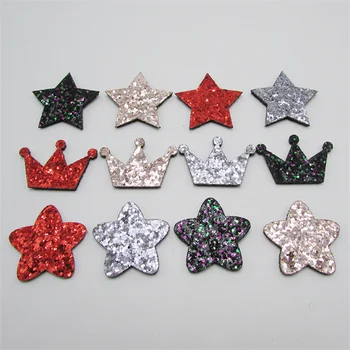 

30-100Pcs Glitter Sequin Five-pointed star/Crown Padded Appliques Hair Accessories DIY Craft Arts Brooches Materials Ornaments