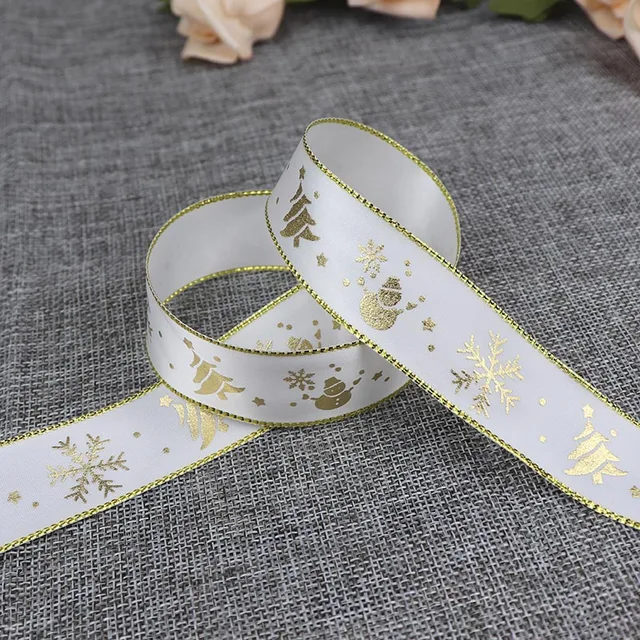 5 Yards 25mm Bronzing Christmas Ribbon Printed Polyester Ribbon For Christmas Decoration Gift Wrapping DIY Sewing Fabric A3