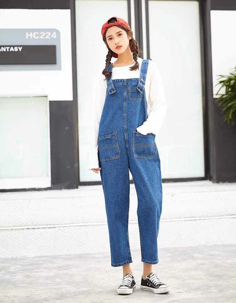 Fashion Rompers Womens Jumpsuit Nice Casual Loose Denim Overalls Women Ankle- Length Pants One Piece Outfit