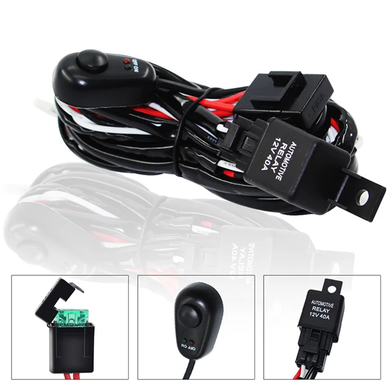 Car Auto 2m Cable Wiring Harness Kit with 40A 12V ON / OFF Fuse Switch for Up to 180W 2 LED Fog Light Bar Car Auto 2m Cable Wiring Harness Kit with 40A 12V ON / OFF Fuse Switch for Up to 180W 2 LED Fog Light Bar