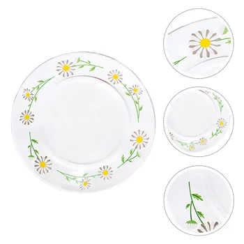 

1Pc Fashion Daisy Pattern Glass Dish Creative Glass Steak Pan Plate for Home