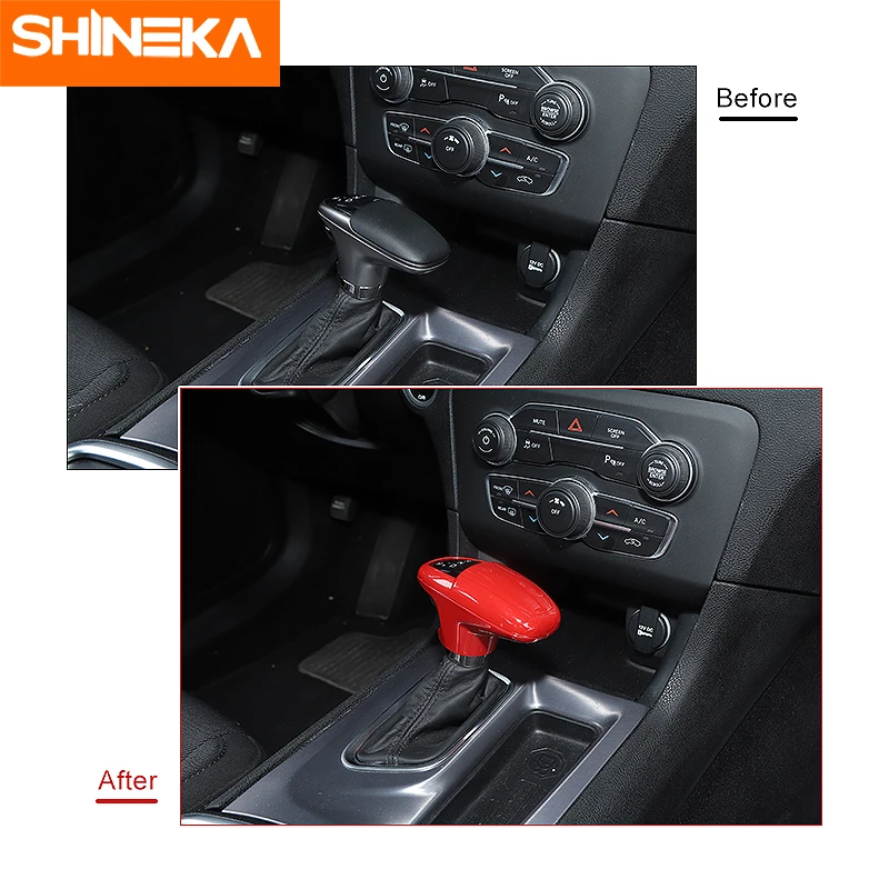 SHINEKA Interior Mouldings For Dodge Challenger Car Gear Shift Knob Top Head Decoration Cover Stickers For Dodge Charger 2015+
