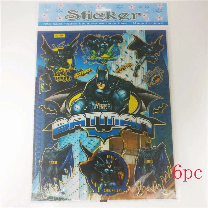 6pc Sticker 1 предмет, украшение для дня рождения Бэтмена, вечерние принадлежности для мальчиков, 108 см* 180 см, скатерть с Бэтменом для дня рождения - Цвет: 6pc Sticker
