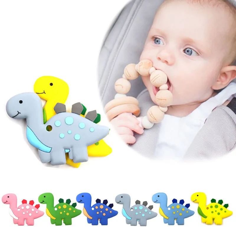 amazing  2019 Newborn Baby Teething Toys BPA Free Soft Silicone Animal Dinosaur Teethers With Pacifier Clip