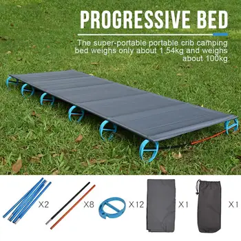 

Outdoor Super Light Aluminum Alloy Camping Travel Hiking Fishing Hunting Portable Folding Bed Beach Camping Simple Camp Bed Crib