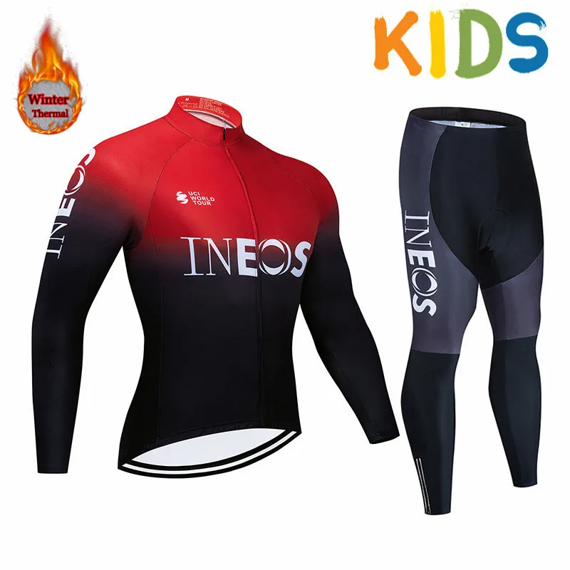 ineos Winter Thermal Fleece Cycling Jerseys Suit Long Sleeve MTB Clothes Cycling Clothing Set Fiets Kleding Kids - Цвет: 1