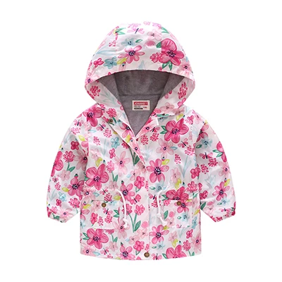 Girls Hooded Coats Fashion Printed Long Sweatshirt Windbreaker For Girls Autumn Outerwear Kids Wind Coat Children Clothing - Цвет: as the picture