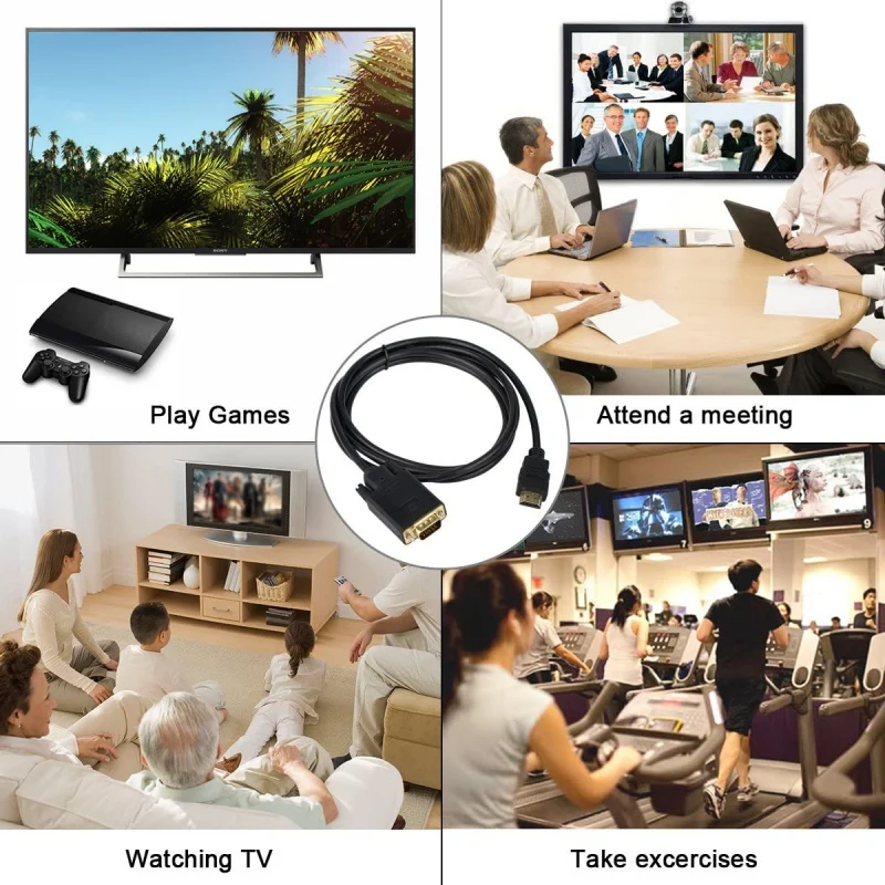 HDMI 호환 VGA 케이블 수-수, 칩 6 피트 케이블, 컴퓨터, 데스크탑, 노트북, PC, 모니터 컴퓨터 구성 요소, 1.5M