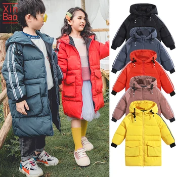 

XINBAO 2019 new boys girls white goose down clothing jacket age winter autumn heavyweigh thick hood long size 5 6 7 8 9 10 11t
