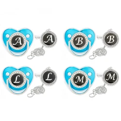 Name Initials Baby Pacifier Clips Luxury Blue Rhinestone Bling Alphabet Letter Nipple Dummy Soother Newborn Baby Shower Gift
