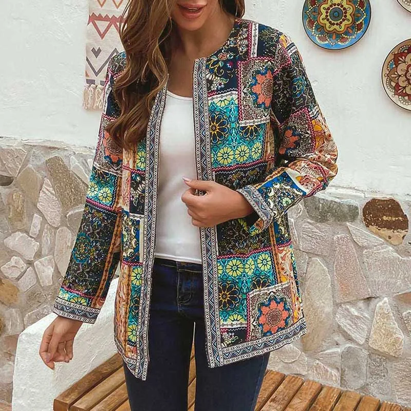 

Women's Casual Jackets 2020 ZANZEA Ethnic Printed Coats Long Sleeve Tops Female Cardigans Overcoats Plus Size Open Stich Tunic