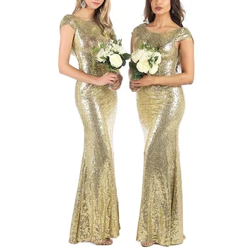 

Women Sexy O Neck Backless Long Dress High Waist Formal Gold Sequin Dresses Party Tight vestidos NZ1272