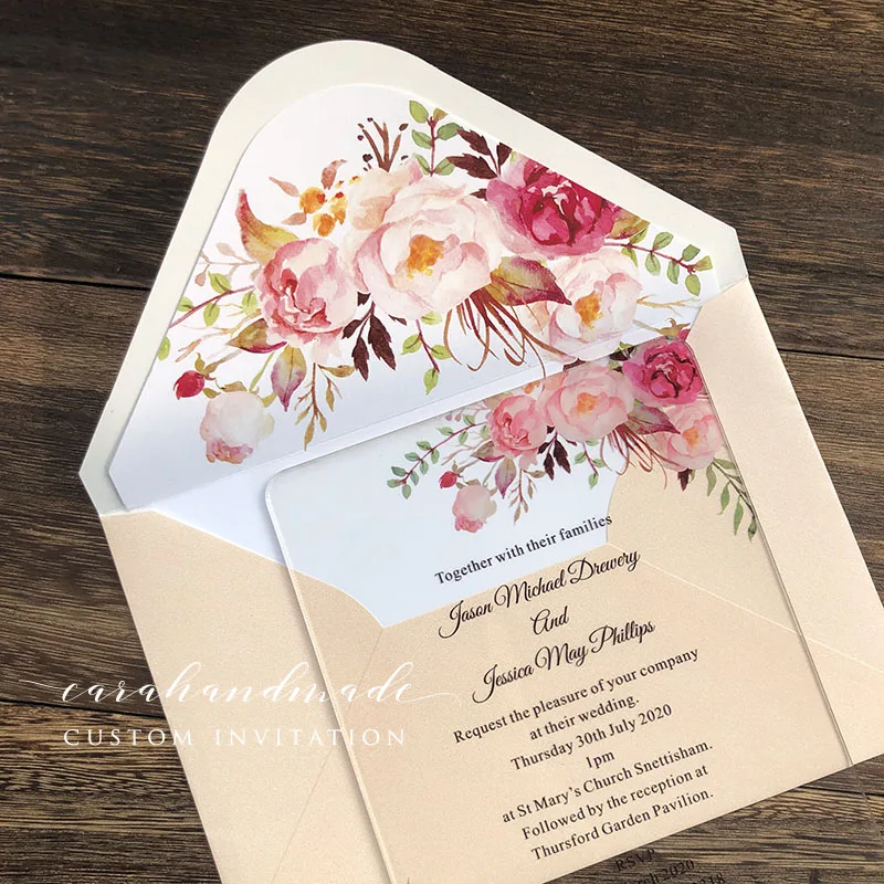  CA0967 Floral SIMPLY CHIC acrylic wedding invitation customized flower with envelope liner - 32953929707