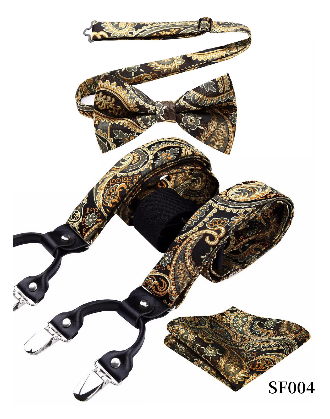 SF04 Вечерние золотые 6 зажимы подвески и бабочку и карманный квадратный набор y-образные регулируемые подтяжки - Цвет: SF04