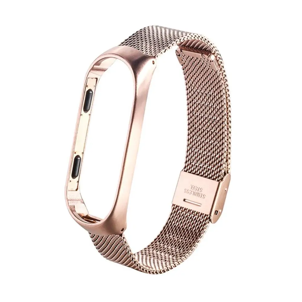 steel mesh rose gold Браслет mi Band 4, металлический браслет из нержавеющей стали для Xiaomi mi, браслет 4, браслет mi Band 4, сменный ремешок - Цвет: steel mesh rose gold