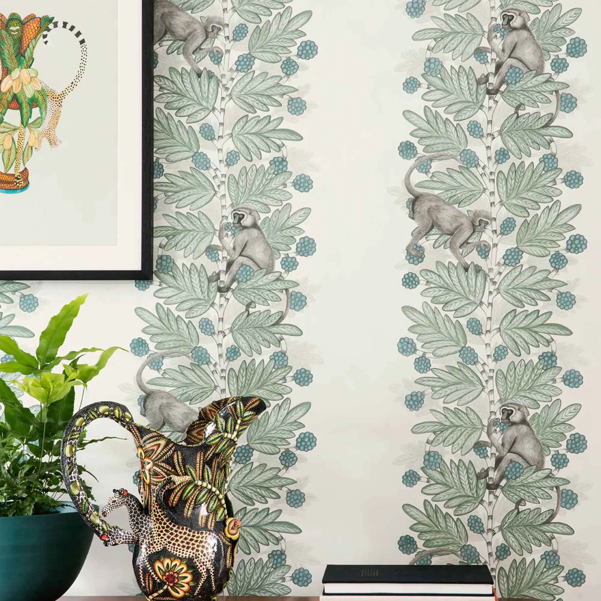 Acacia Wallpaper nordic wallpaper with Monkey climb in beige color scandinavian style | Строительство и ремонт