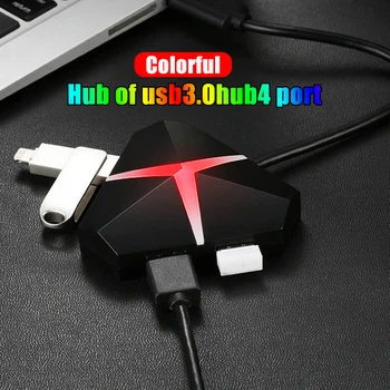 

Splitter For PC Laptop USB Hub Charger With LED Light Heat Resistant Extension Cable Portable High Speed 4 Port Stable Desktop