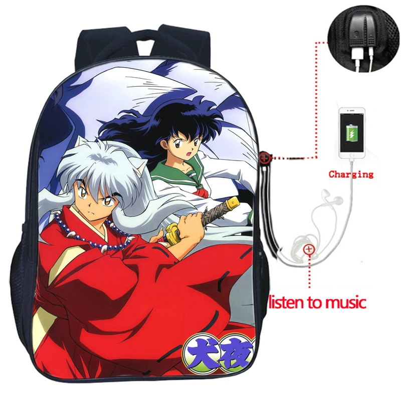 Inuyasha USB зарядка Рюкзак Хигураши Кагоме для мужчин и женщин рюкзаки для мальчиков и девочек школьные сумки для подростков