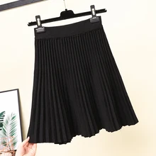 Ретро трикотажные плиссированные юбки женские Осень Зима повседневные женские эластичные Высокая талия корейского размера плюс линия юбка мини юбка