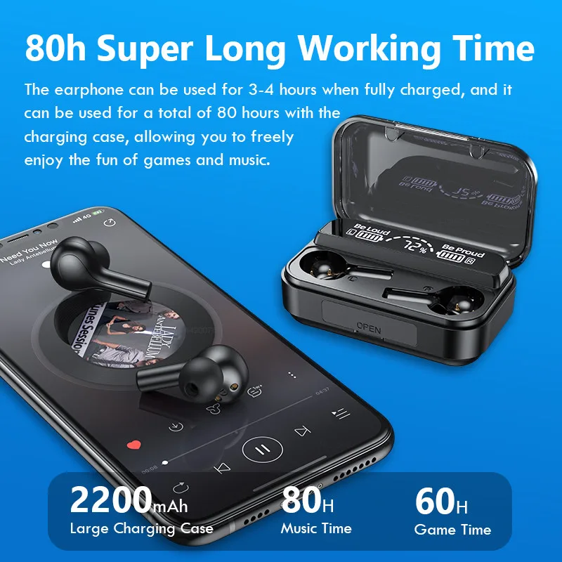 TWS Wireless Bluetooth Earphone 2200mAh Sports Waterproof Headsets Smart Touch Control Sport Headset Noise Cancel Headphone