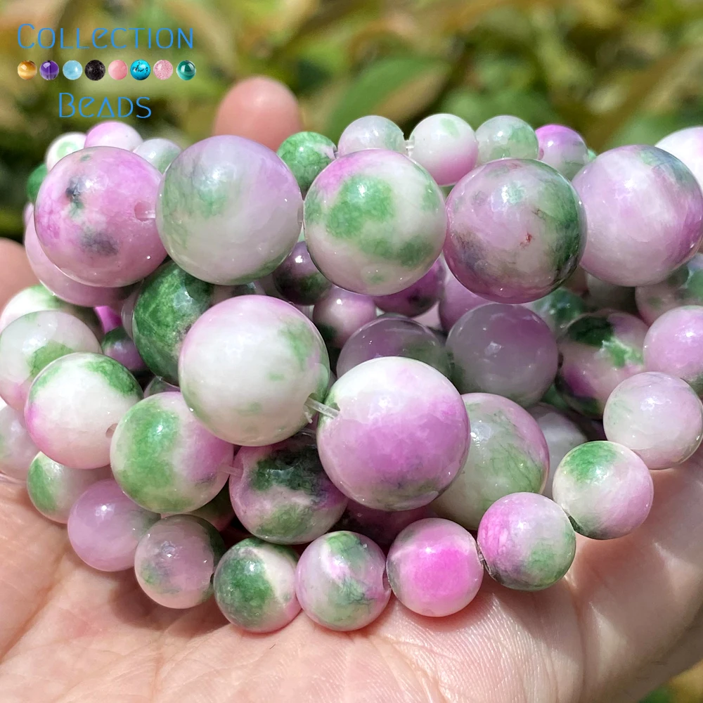 Natural Minerals Stone Polish Green Calcite Jade Beads for Jewelry Making  DIY Bracelet Necklace 6/8/10MM Spacer Gemstone