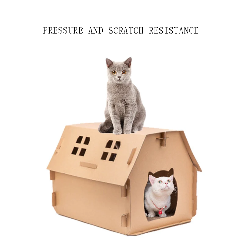 Cat House Carton Box Diy Scratch Board Pet Kitten Have Small Window Indoor Self Assembly Corrugated Paper Toys Supplies Cat Beds Mats Aliexpress