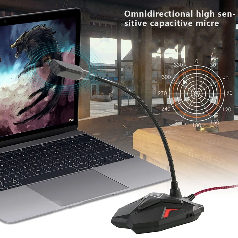 USB Computer Game Microphone Gooseneck Condenser Microphone Braided Line Microphone Can Be Connected to Headphones
