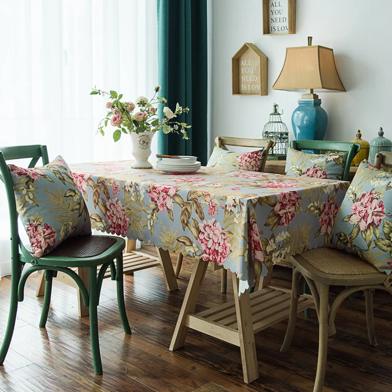 

American Country Style Tablecloth Flower Floral Printed Waterproof On Both Side Table Cover Wedding Dining Tea Table Decor Cover