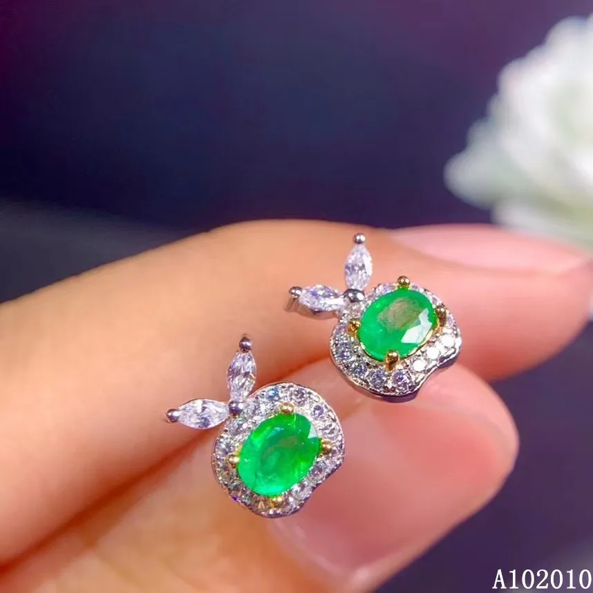 KJJEAXCMY 925 sterling silver inlaid natural emerald earrings new classic ladies ear stud support test hot selling